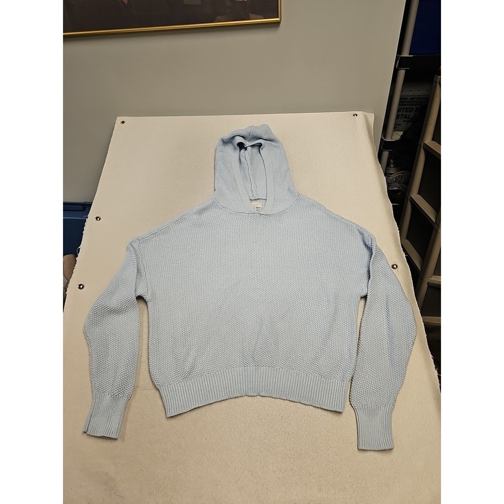 Lucky Brand Light Blue Textured‎ Knit Hoodie Sweater Womens Large Relaxed Fit